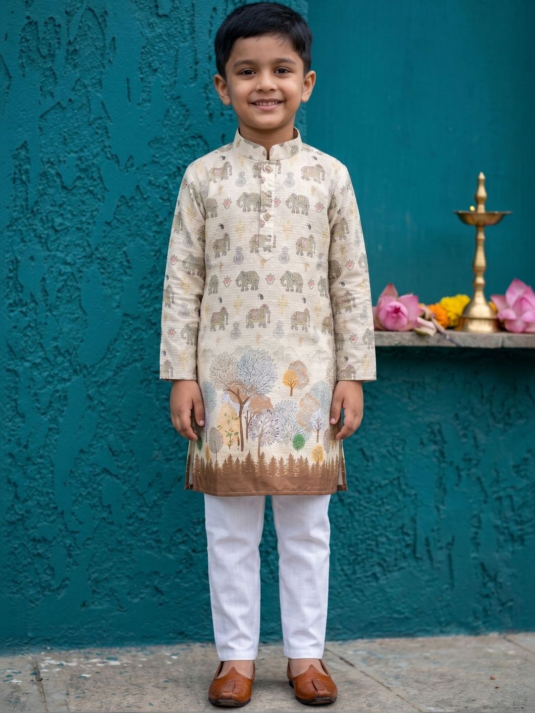 NFC CREATION Boys Ethnic Motifs Printed Regular Kurta with Pyjamas-image-47