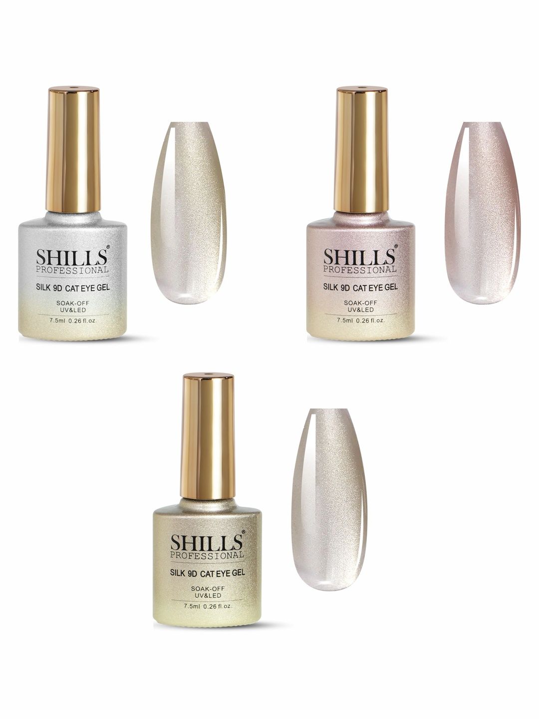 shills professional Set Of 3 Silk 9D Cat Eye Gel Nail Polish - 7.5 ml Each-357 - 359 - 361-picture-4