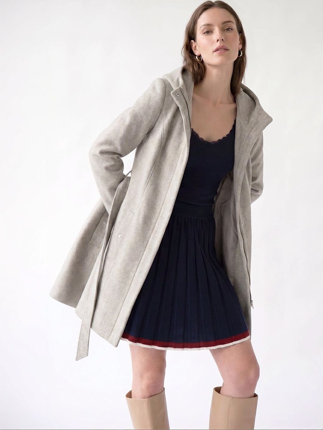 Vero Moda Stand Collar Knee Length Overcoat-picture-10