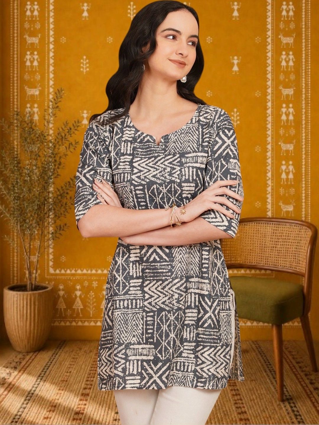 KALINI Tribal Print Cotton Blend Top-picture-28