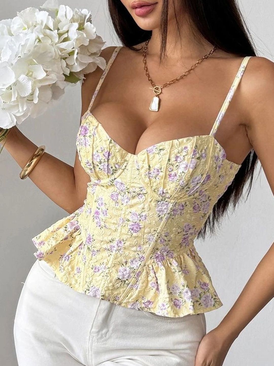 LULU & SKY Floral Print Sweetheart Neck Ruffles Top-picture-22