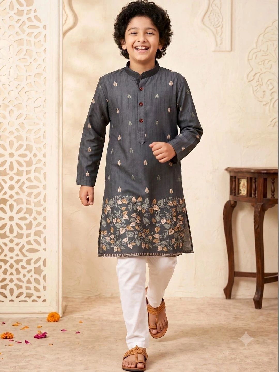 Aj DEZInES Boys Floral Printed Regular Kurta with Pyjamas-picture-37