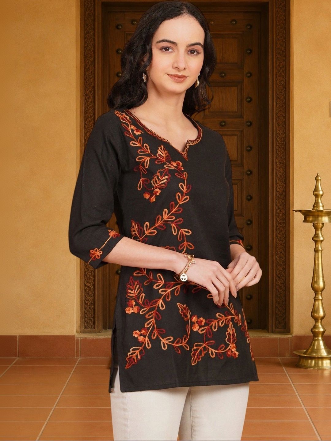 KALINI Women Embroidered Thread Work Khadi Kurta-picture-24