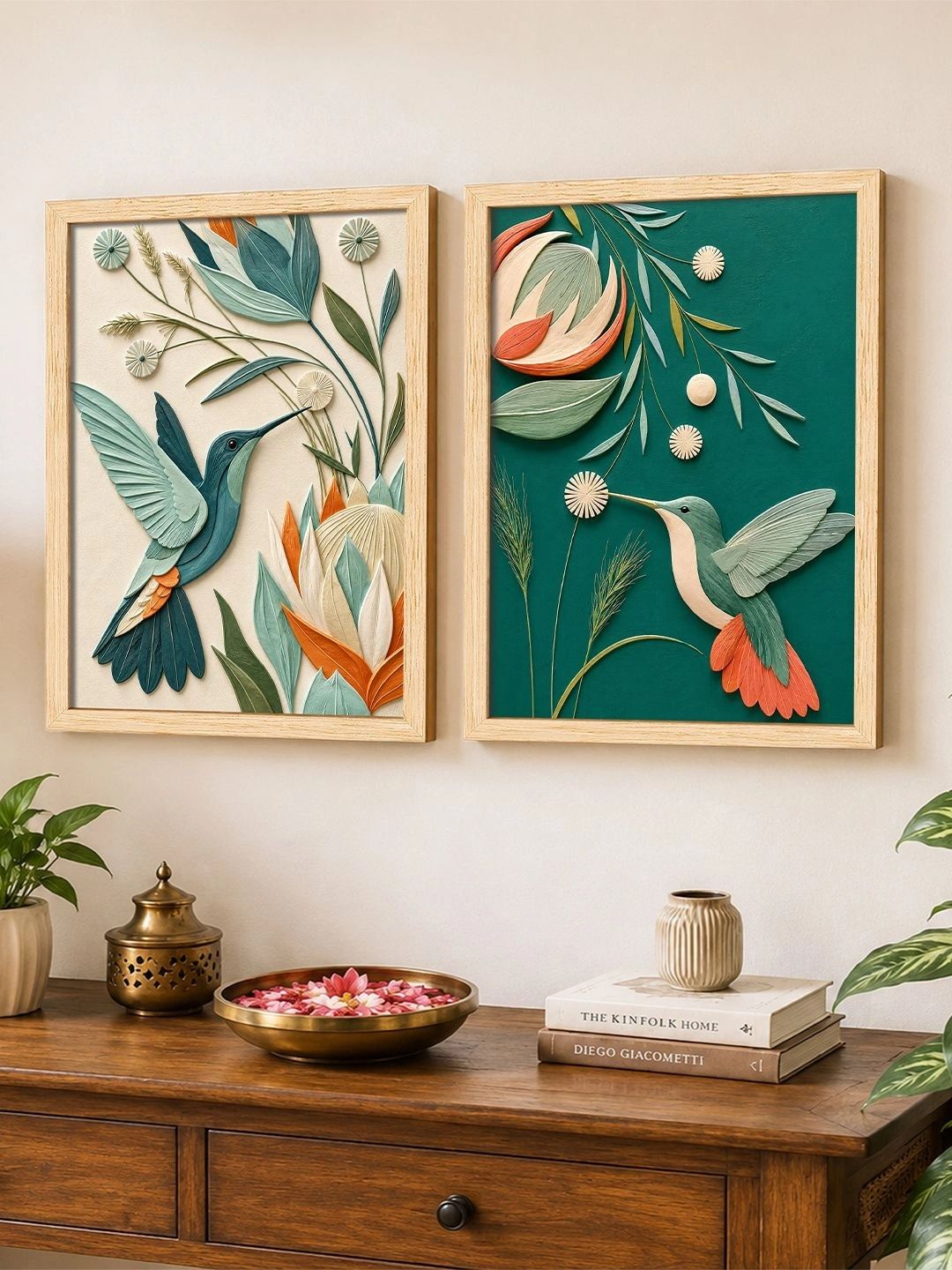 Art Street Beige Set of 2 Piece MDF Embossed Bird Wall Paintings-picture-25