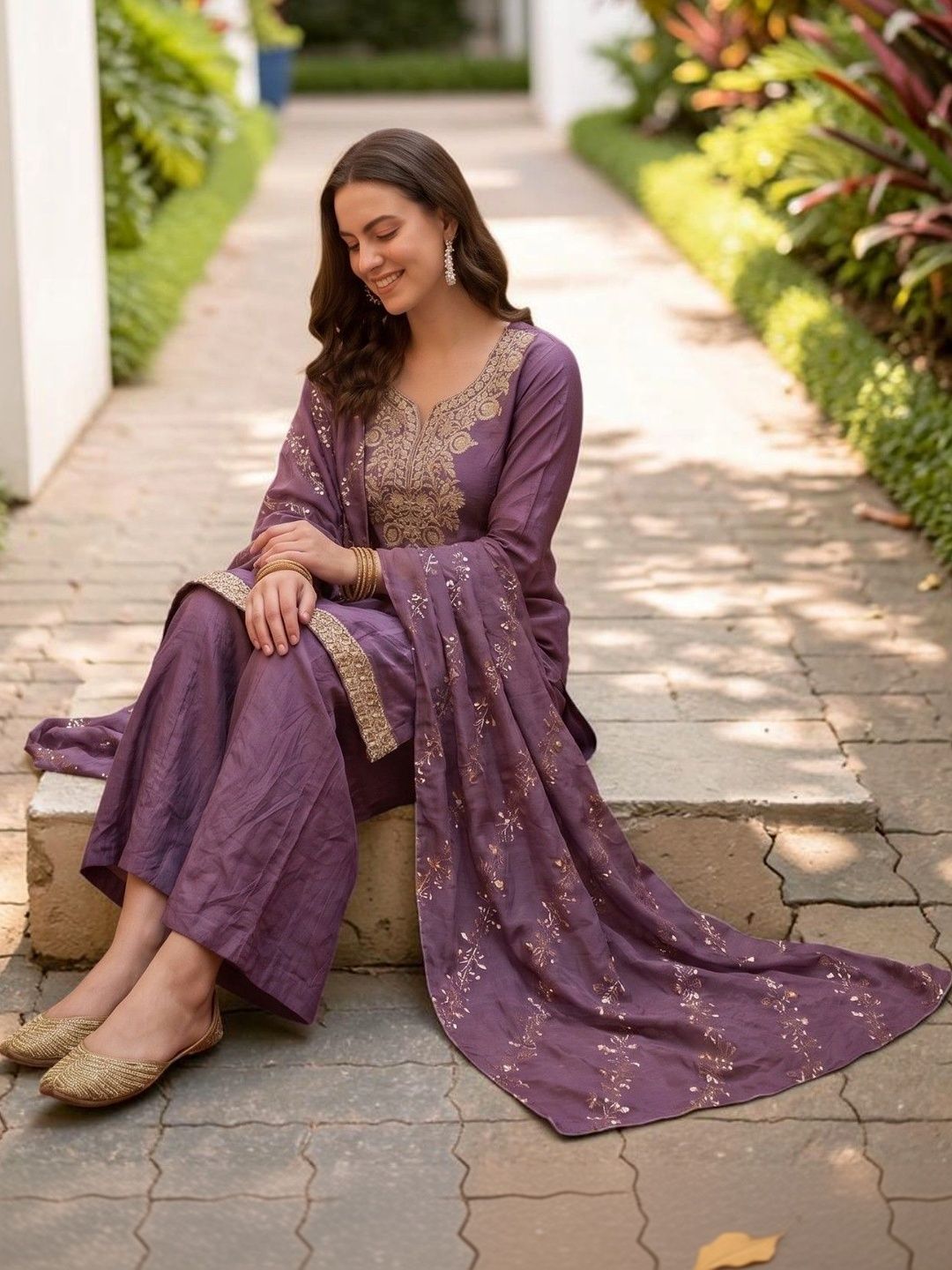Koodii Designers Women Ethnic Motifs Embroidered Regular Thread Work Kurta with Palazzos & With Dupatta-picture-32