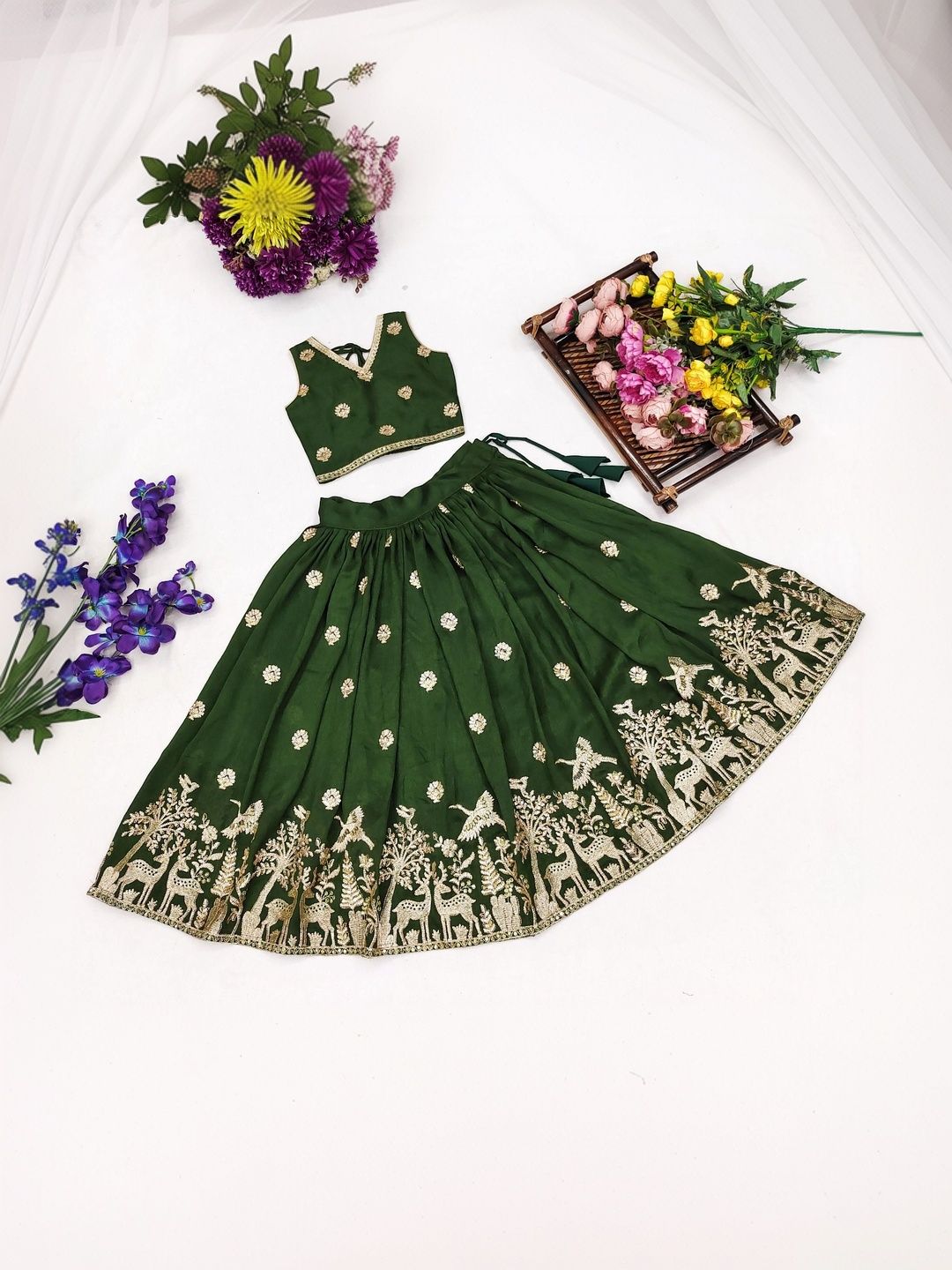 RJ ONLINE Girls Embellished Thread Work Ready to Wear Lehenga &-picture-37