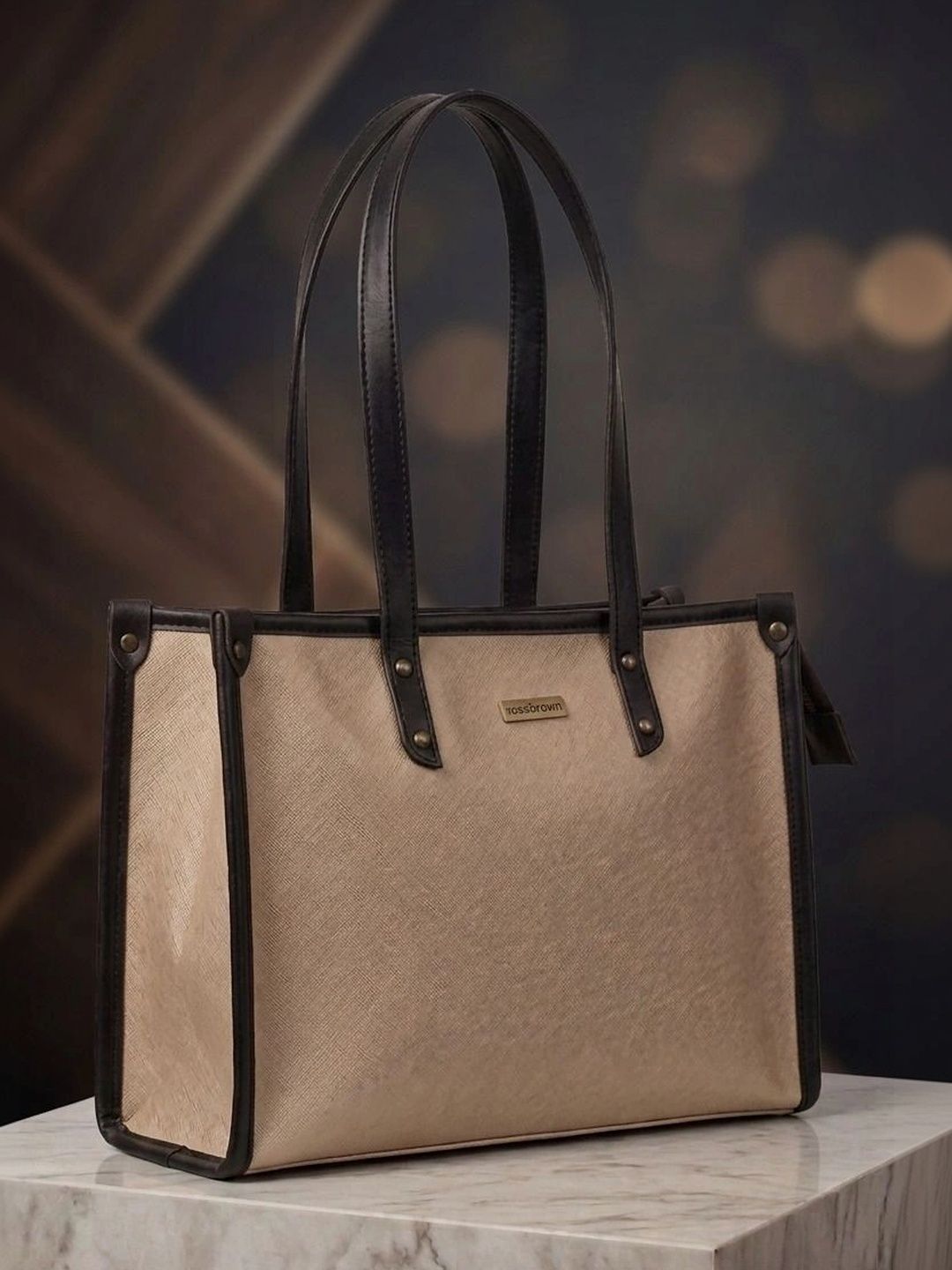 ROSS BROWN Textured PU Oversized Structured Tote Bag-picture-16