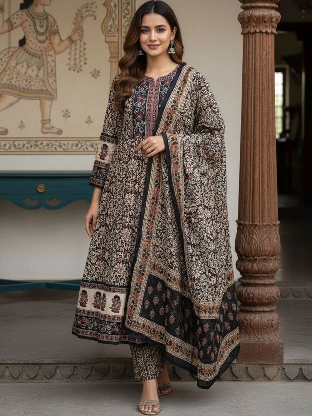 Anouk Women Floral Printed Regular Pure Cotton Kurta with Trousers & With Dupatta-picture-42