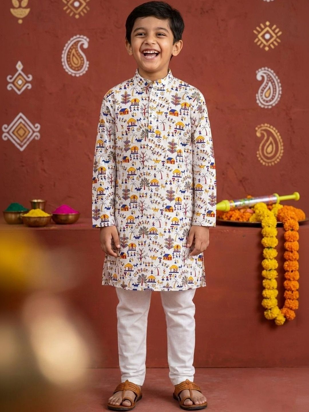 TAKE STYLE Boy Ethnic Motifs Printed Regular Pure Cotton Kurta with Pyjamas-picture-24