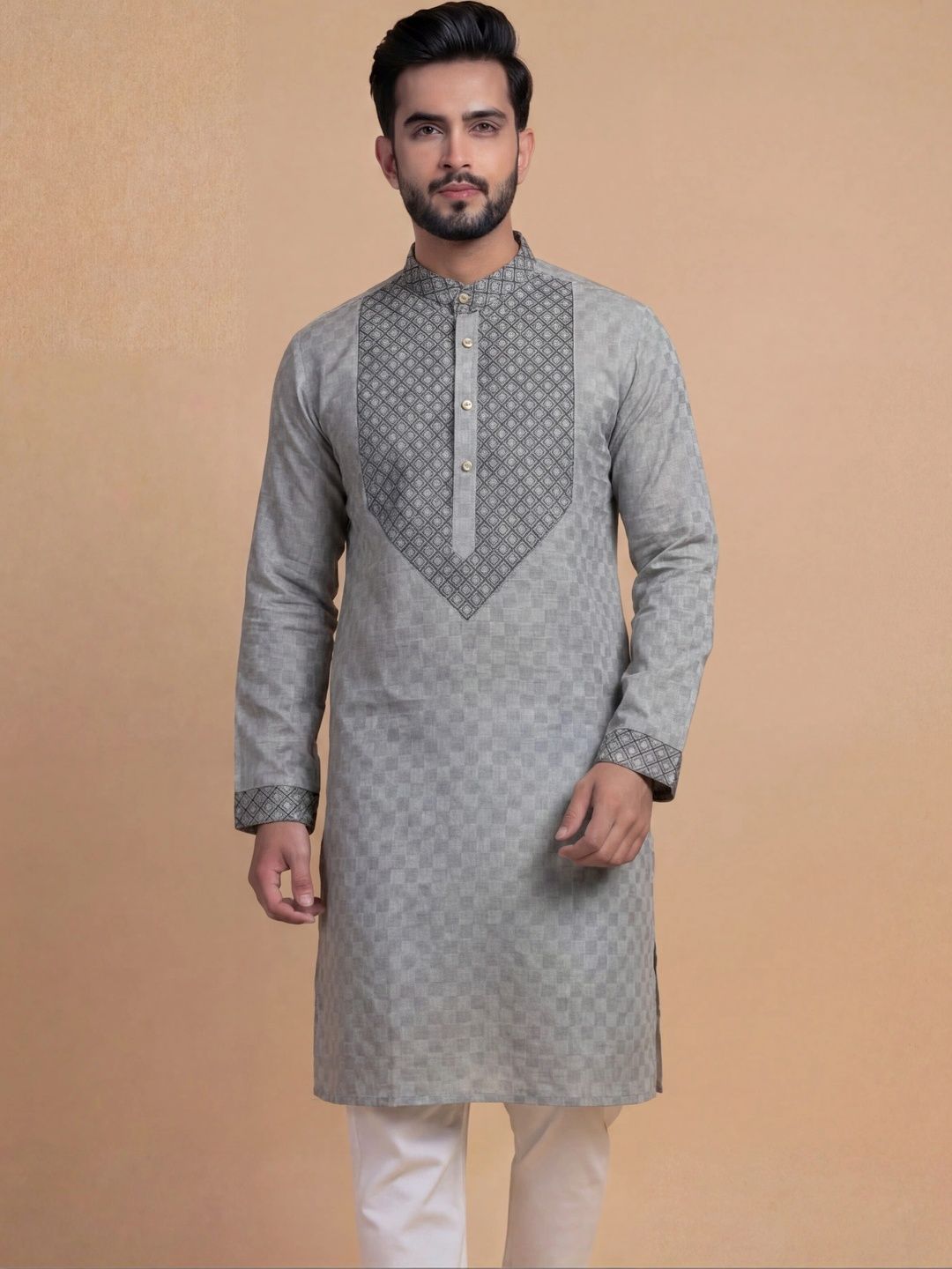 Tibra Collection Men Thread Work Dobby Kurta-picture-20