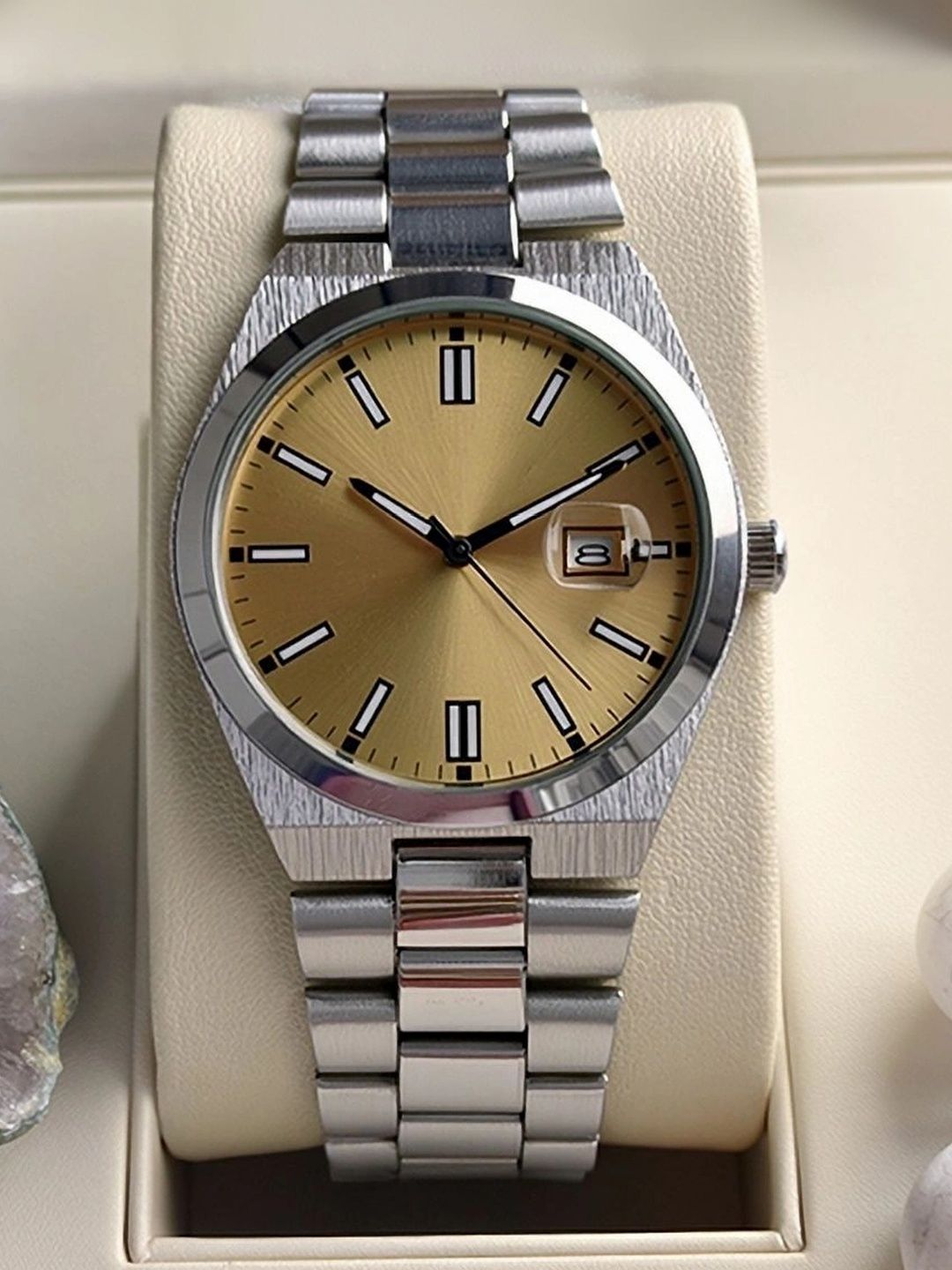 SHREEDATT Men Dial & Stainless Steel Bracelet Style Straps Analogue Date Aperture Watch DRM 036 YELLOW-image-45