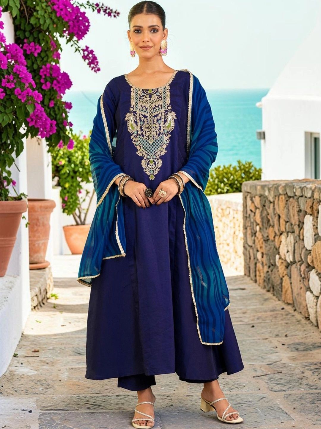 TASRIKA Women Ethnic Motifs Embroidered Regular Kurta with Trousers & With Dupatta-picture-37