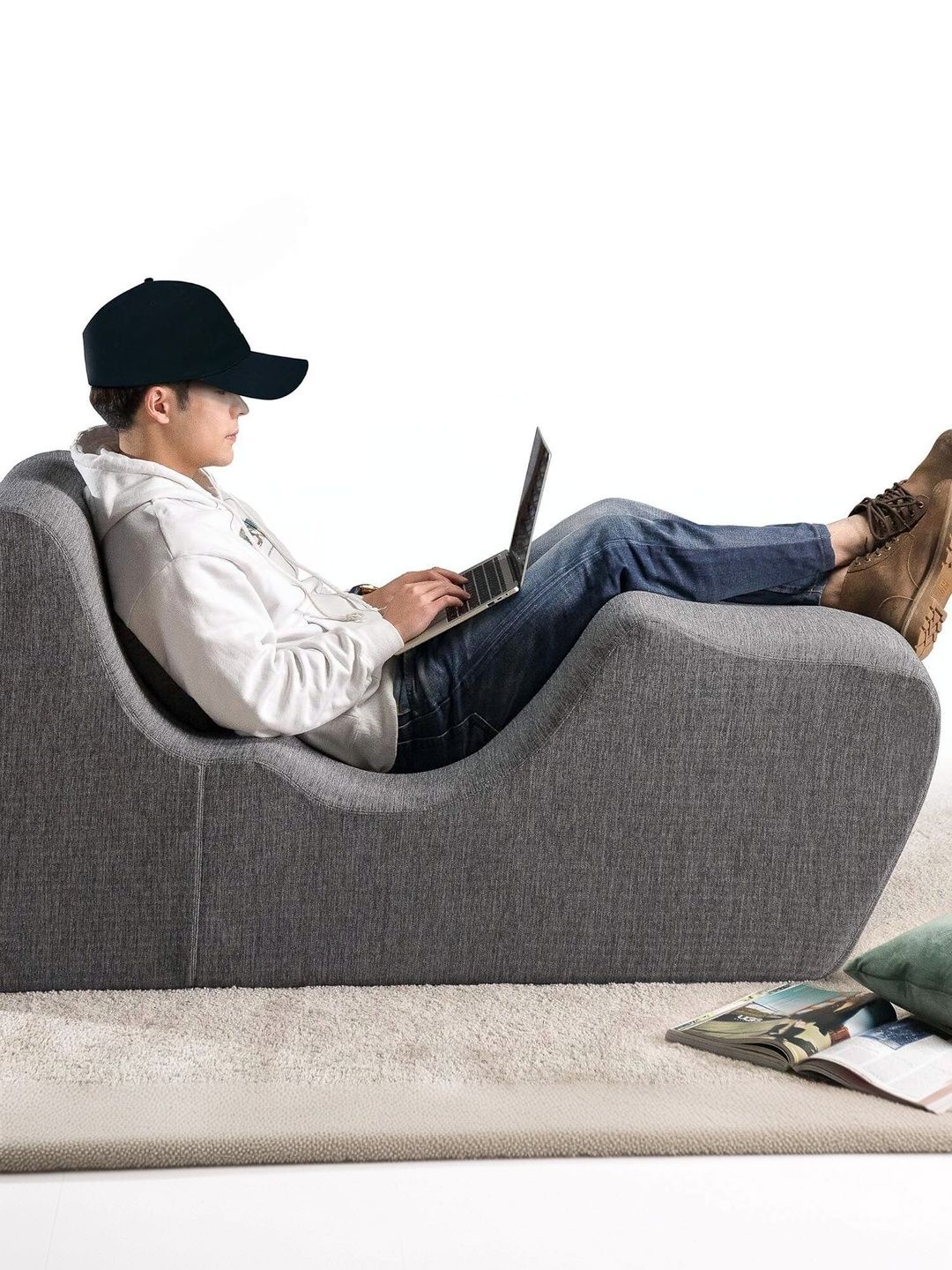 INDIAWOODMART Grey Wooden Curve Lounge Chair-picture-40