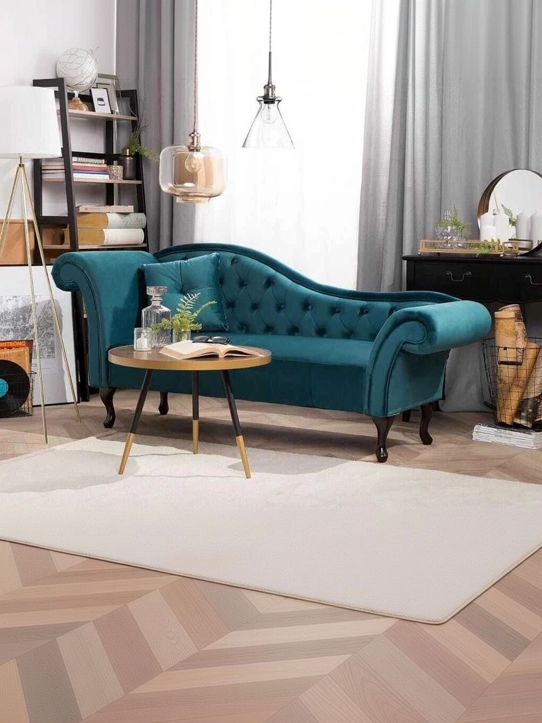 INDIAWOODMART Teal Blue Wooden 2 Seater Sofa-picture-28