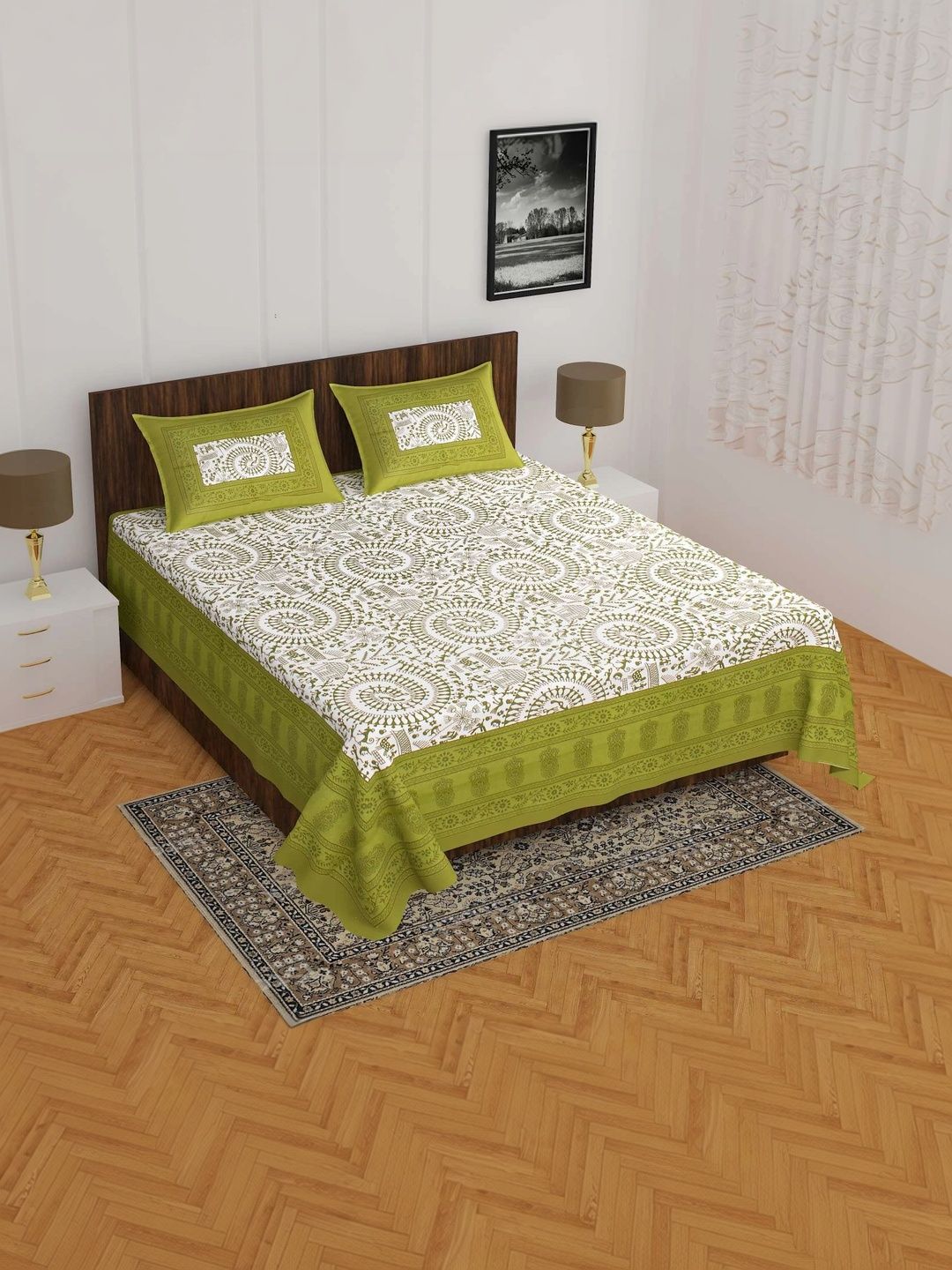 POOSHOP Green 144 TC King Bedsheet with 2 Pillow Covers-image-22