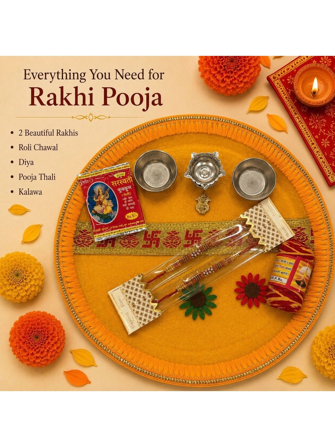 Aura Set Of 2 Rakhi With Pooja Thali-image-4