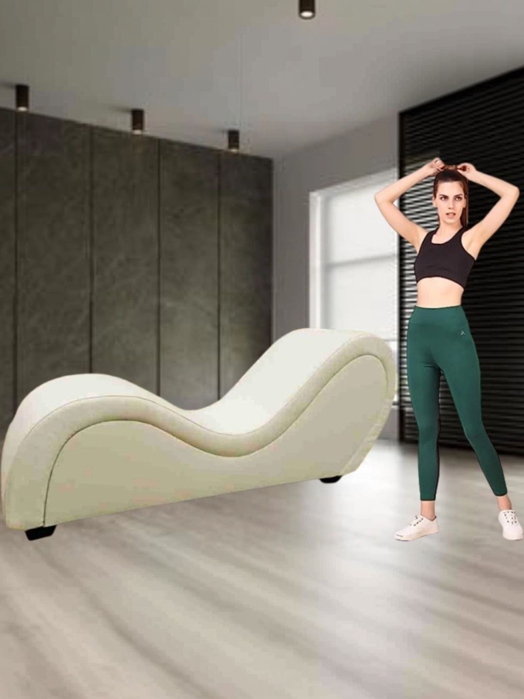 INDIAWOODMART Cream Wooden S-Shape Curve Lounge Chair-image-30