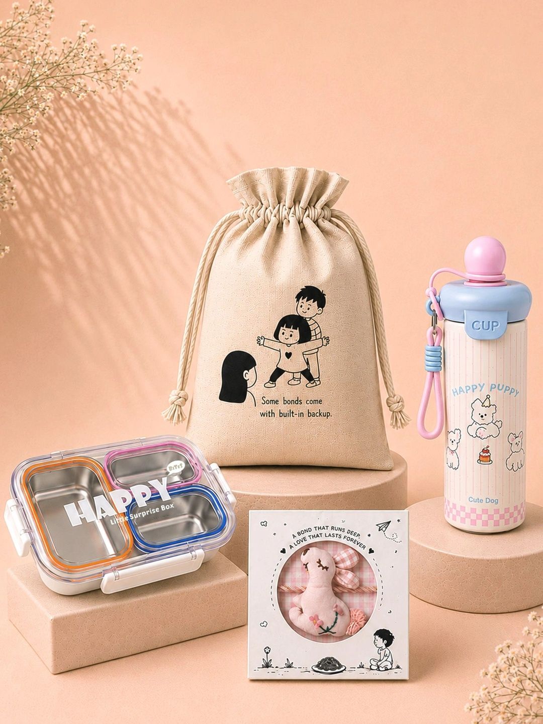 Little Surprise Box Rakhi With Doggy Water Bottle Lunch Box & Jute Bag-picture-45