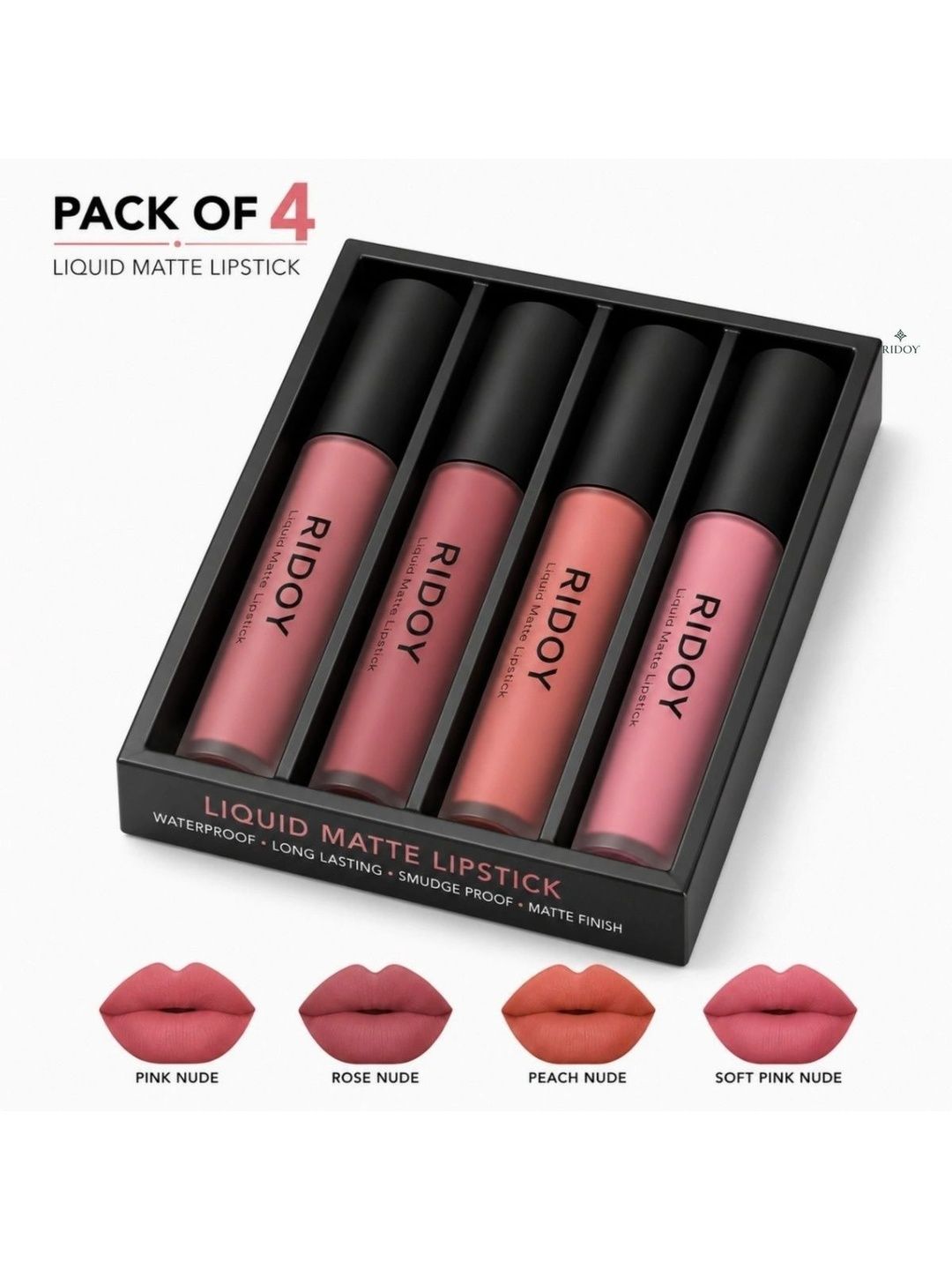 ridoy Set Of 4 Waterproof Liquid Matte Lipstick-3 ml Each - Pink Nude-Rose Nude-Peach Nude-picture-46