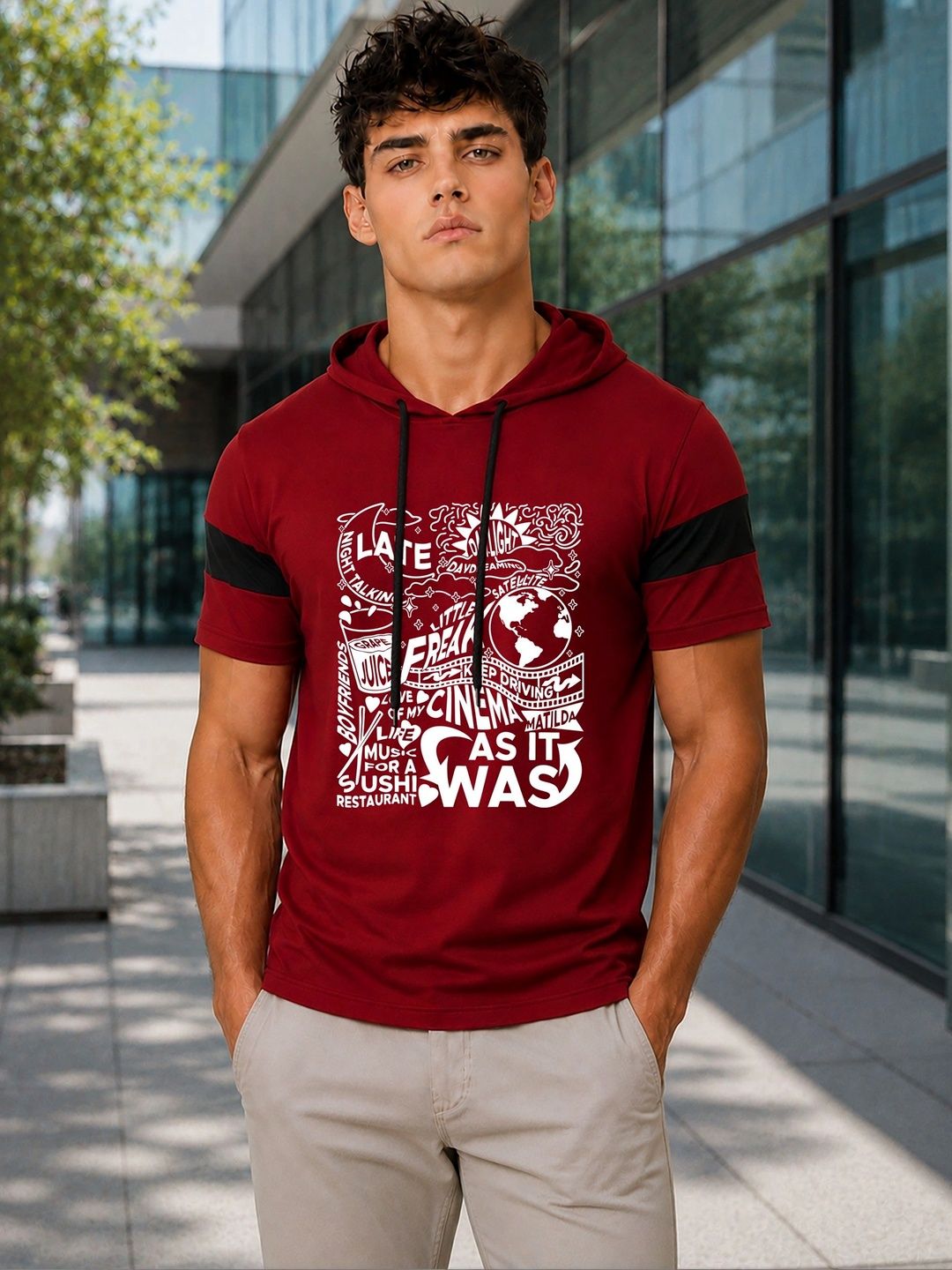 WOOSTRO Men Typography Printed Hooded T-shirt-picture-4