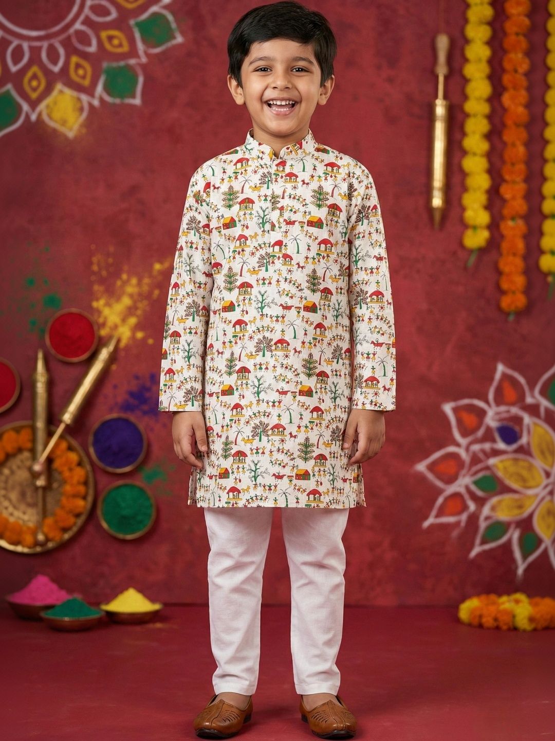 NFC CREATION Boys Ethnic Motifs Printed Regular Pure Cotton Kurta with Pyjamas-picture-49