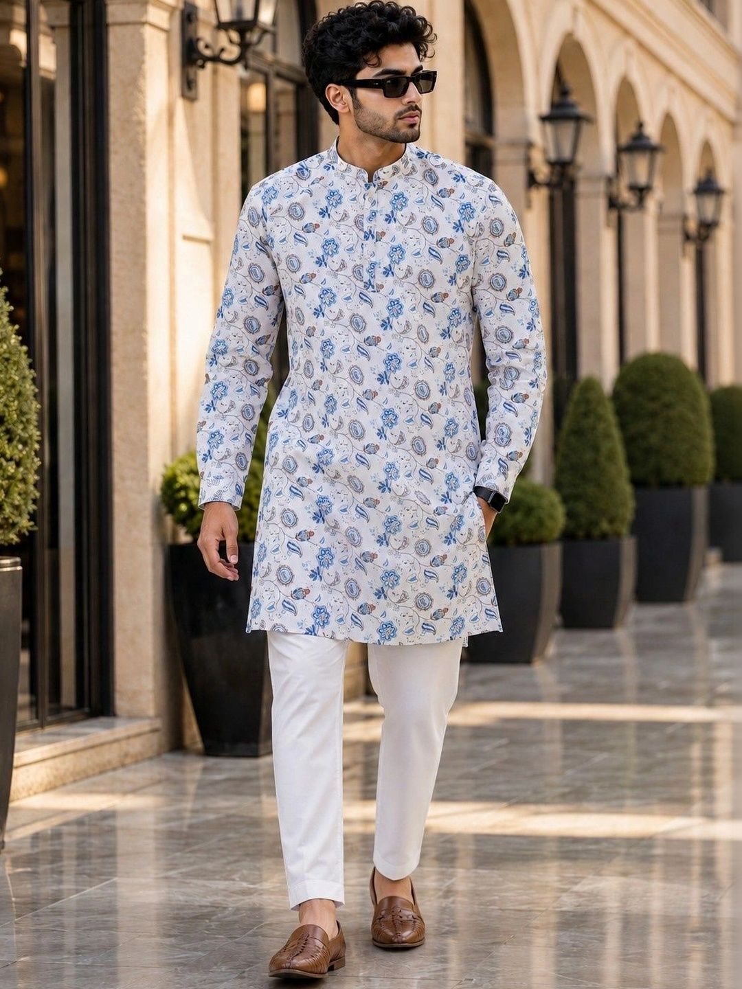 SKYWORRIX Men Floral Printed Regular Kurta with Trousers-picture-16
