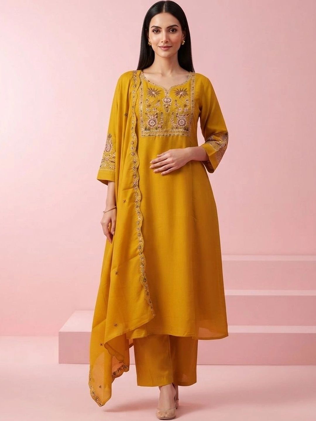 gokurtis Ethnic Motifs V-Neck Thread Work Pure Cotton Blend Handloom Thread Work Kurti-picture-57