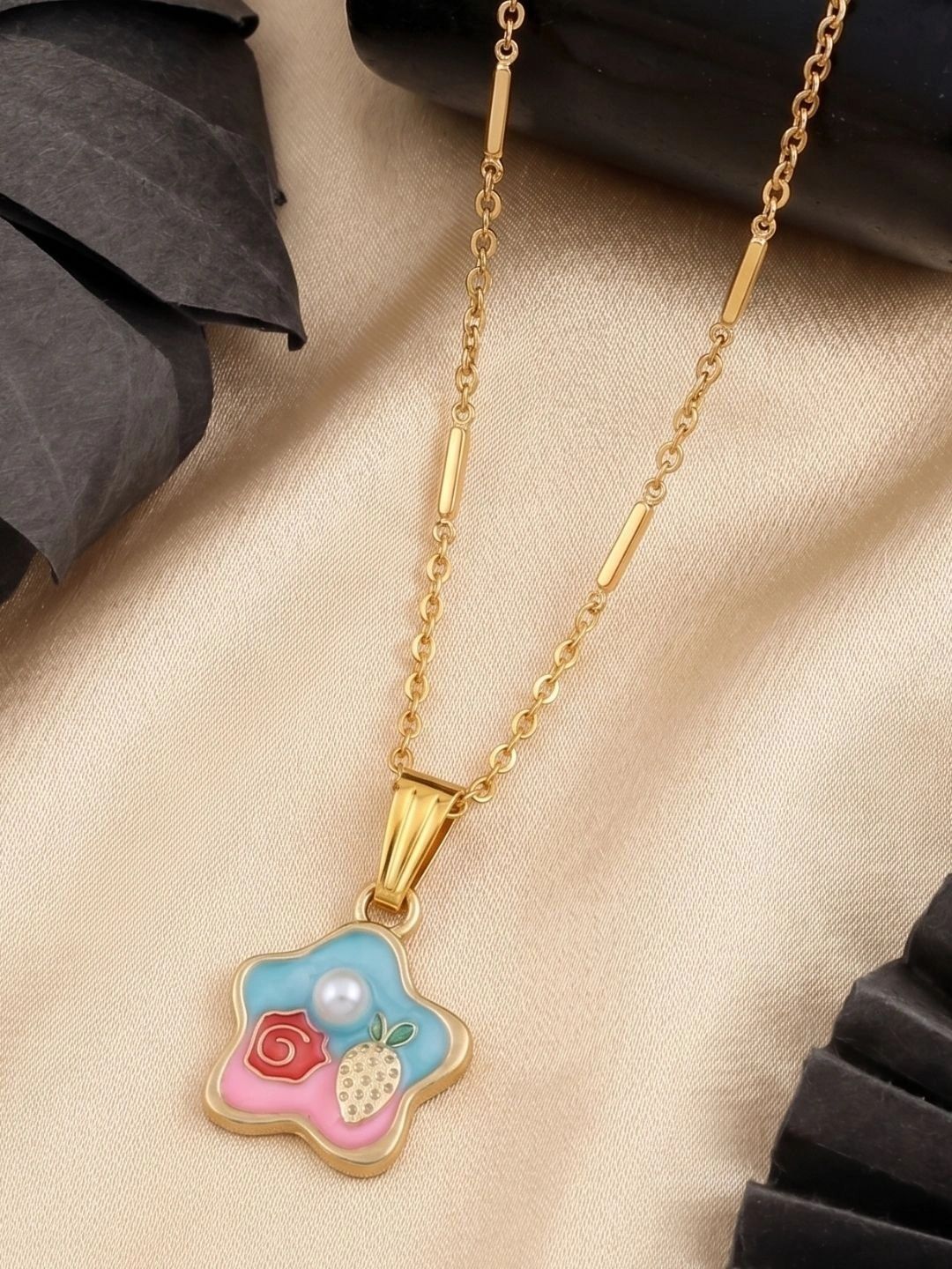 DressBerry Brass Gold-Plated Enamelled Necklace-picture-23