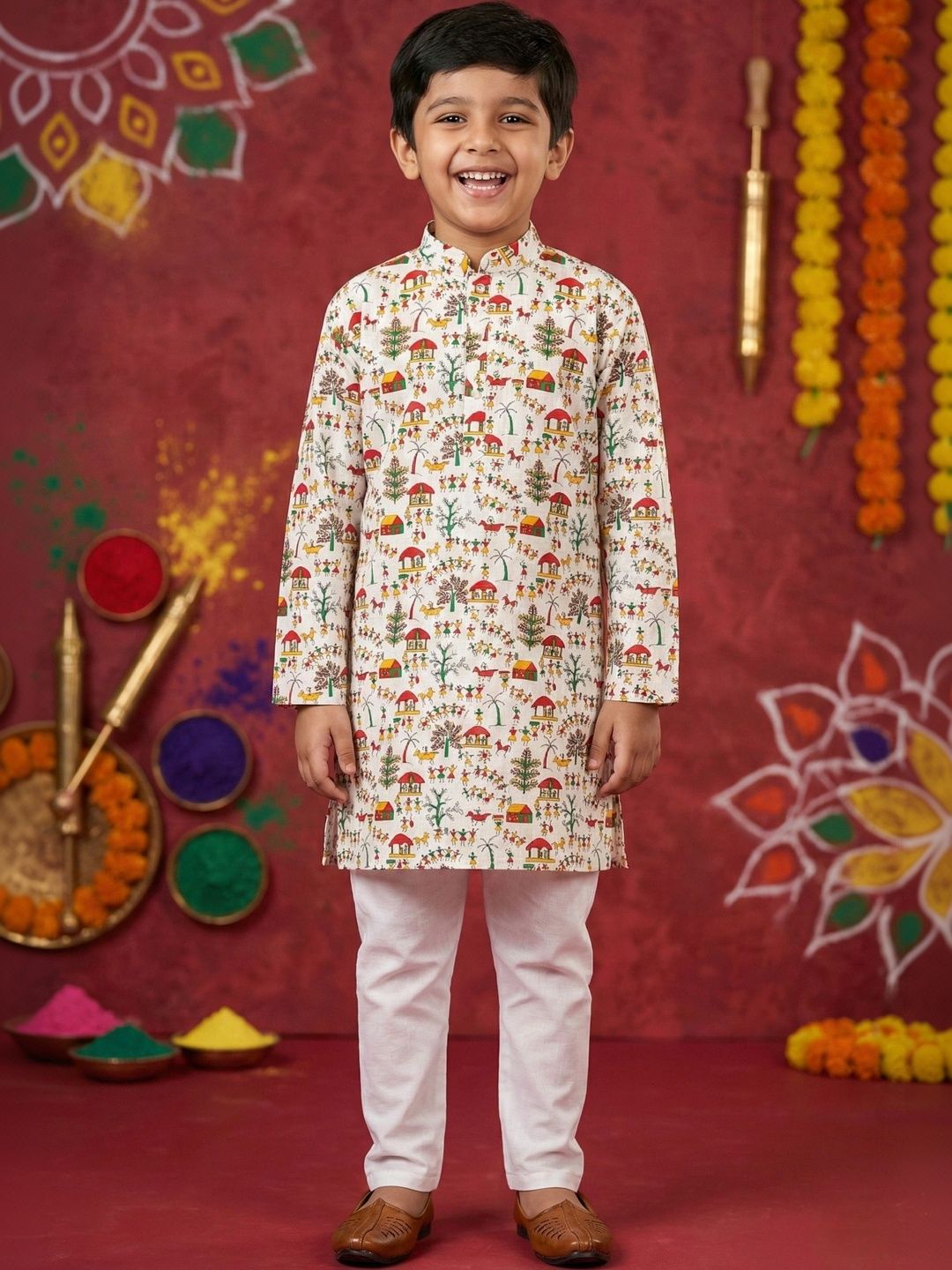 Cae Boys Ethnic Motifs Printed Regular Pure Cotton Kurta with Trousers-picture-22