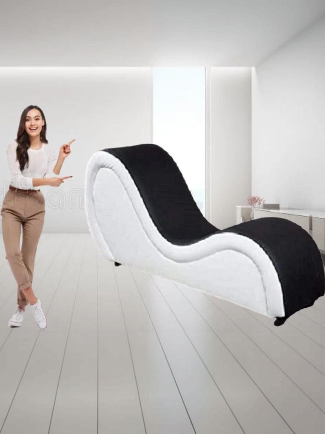 Soul craft Black & White Wooden Lounge Chair-image-46