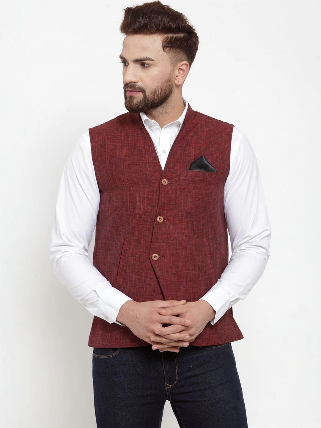 Moda Rapido Woven Design Pure Cotton Woven Nehru Jacket-picture-21