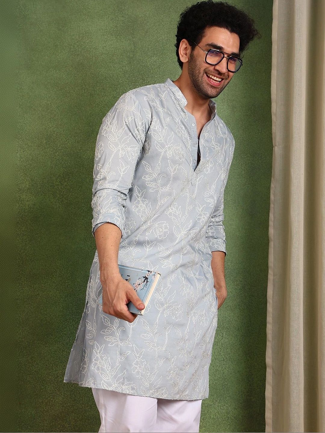 See Designs Men Ethnic Motifs Embroidered Chikankari Kurta-picture-38