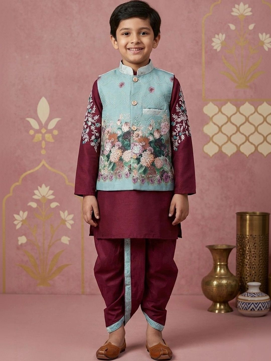 BAESD Boys Regular Dupion Silk Kurta with Dhoti Pants-image-40