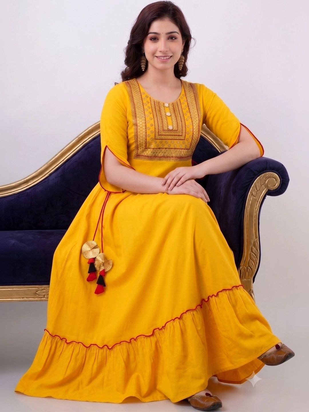 HERE&NOW Women Ethnic Motifs Embroidered Thread Work Anarkali Kurta-picture-50
