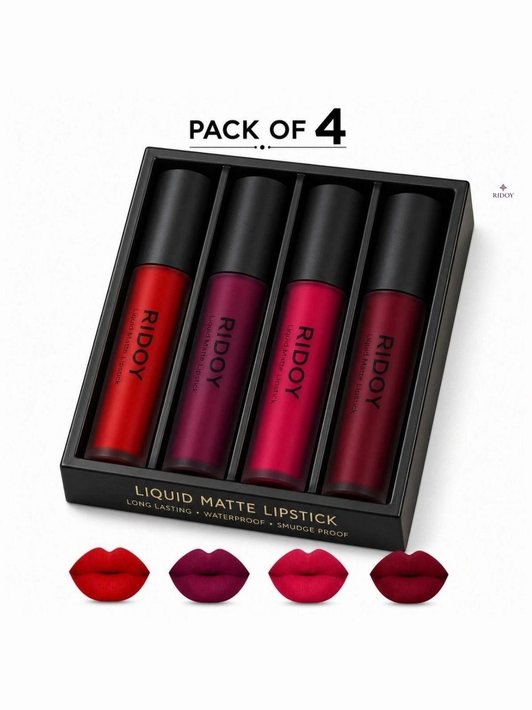 ridoy Set Of 4 Waterproof Liquid Matte Lipstick-3 ml Each - Classic Red-Berry Plum-image-34