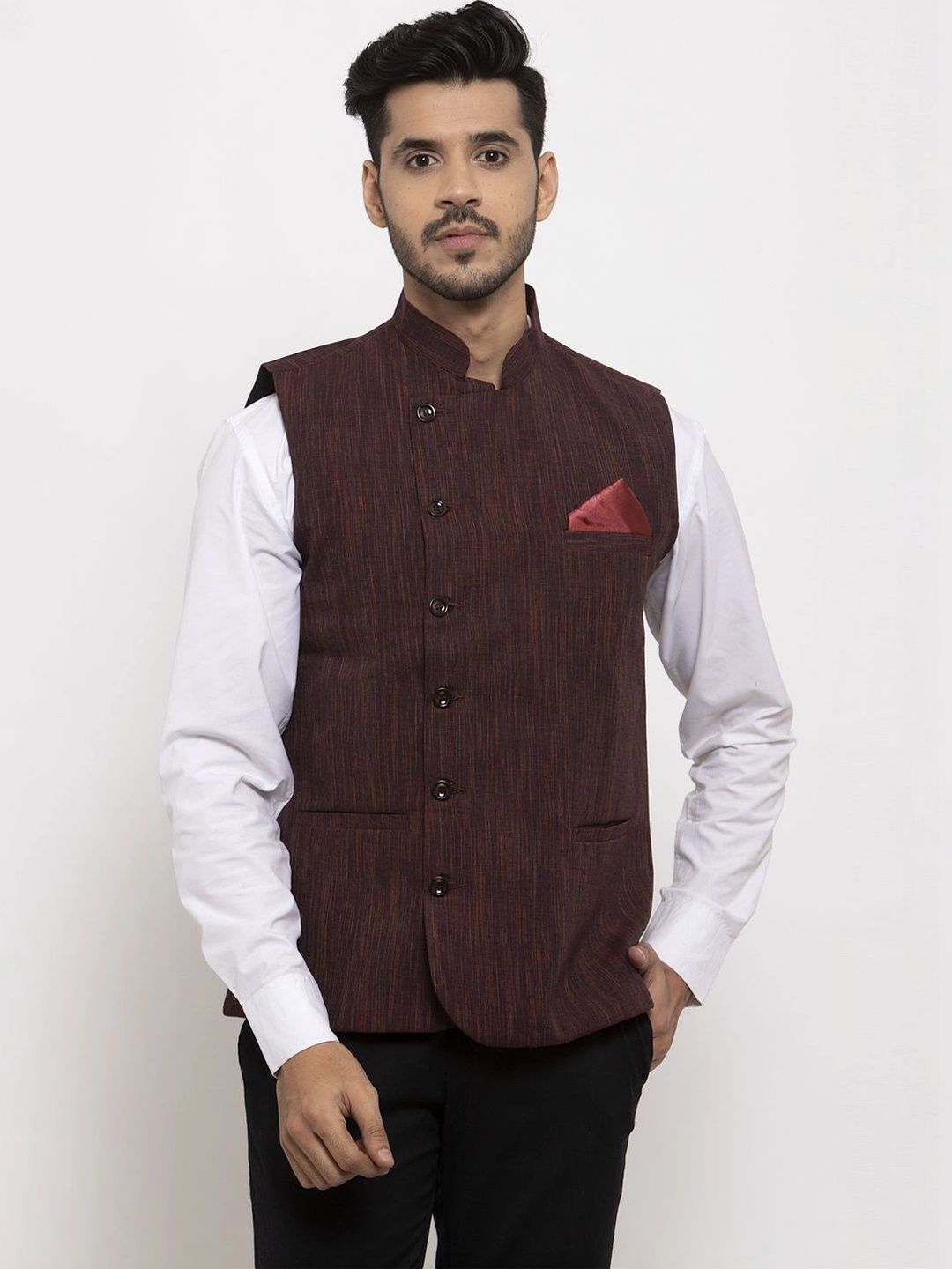 Moda Rapido Woven Design Pure Cotton Woven Nehru Jacket-picture-23