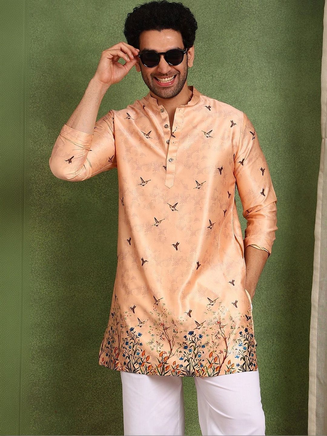 See Designs Men Floral Printed Chanderi Silk Kurta-picture-23