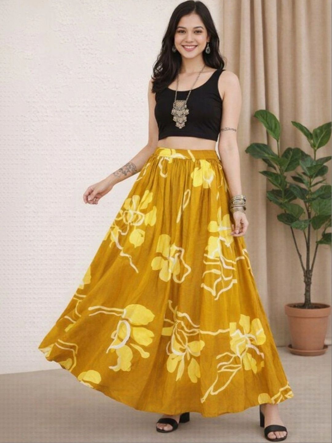 Anouk Women Cotton Cotton Cambric Floral Maxi Flared Skirt-picture-33