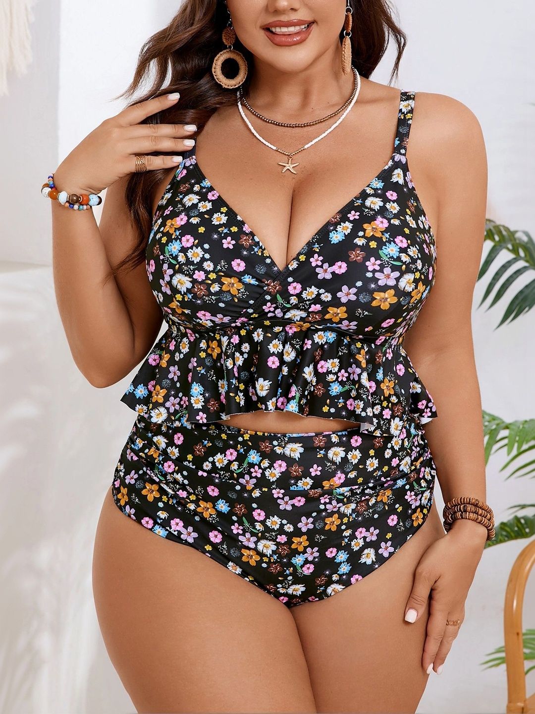 LULU & SKY Printed Plus Size Ruffle Bikini Set-image-30