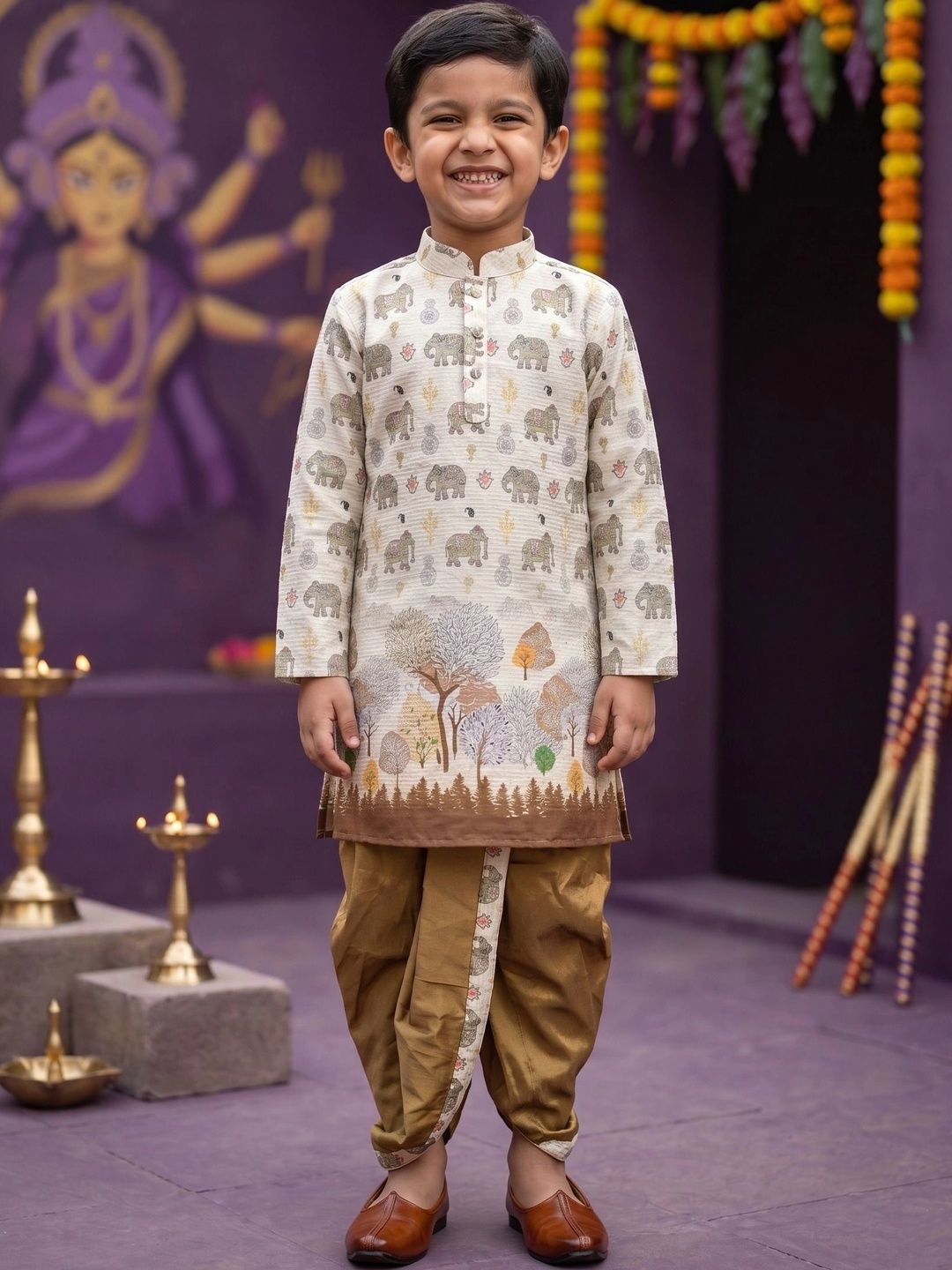BAESD Boys Ethnic Motifs Printed Regular Kurta with Dhoti Pants-picture-31