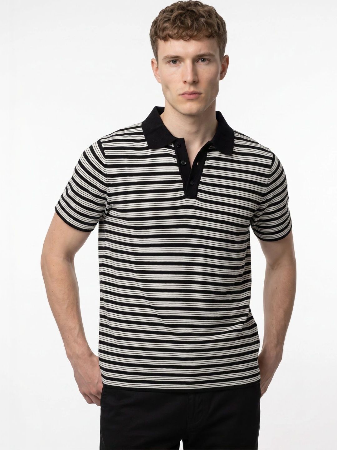 KALIDAS Men Striped Polo Collar T-shirt-picture-34