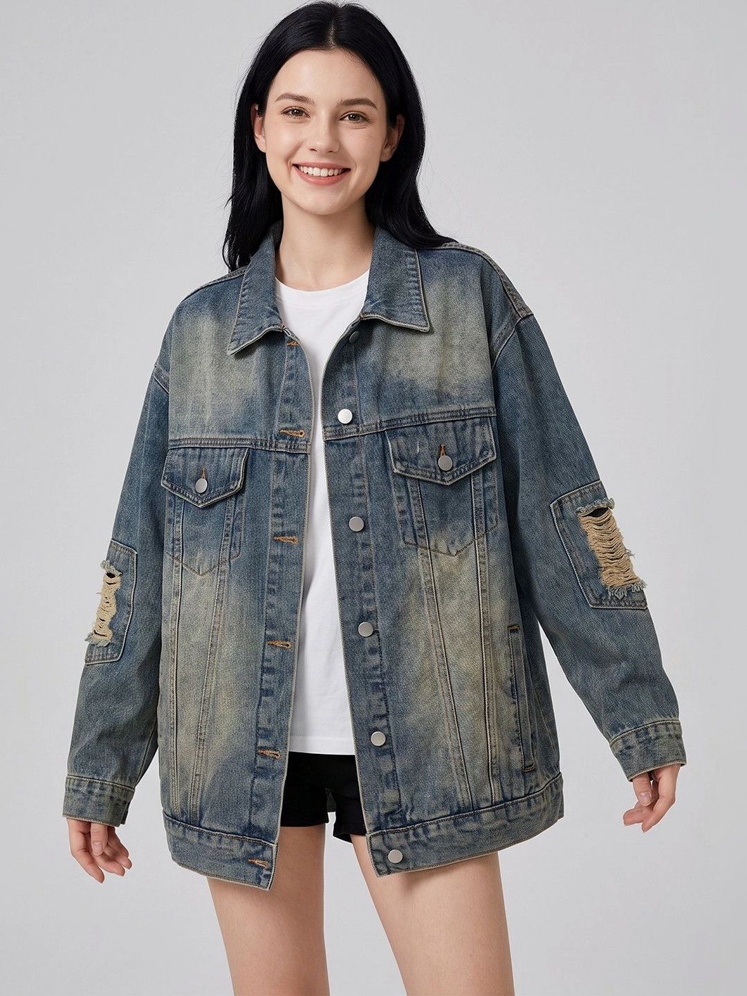 Suo Women Washed Denim Jacket-image-1