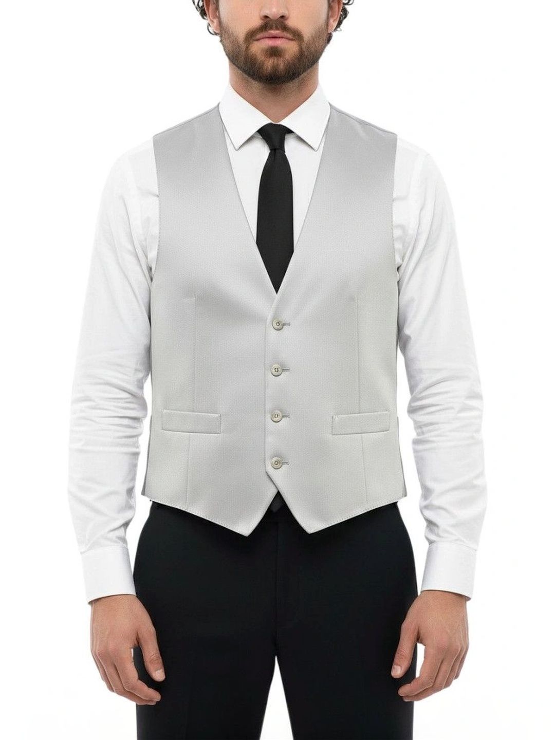 Corneliani Grey Solid V Neck Waistcoat-picture-25