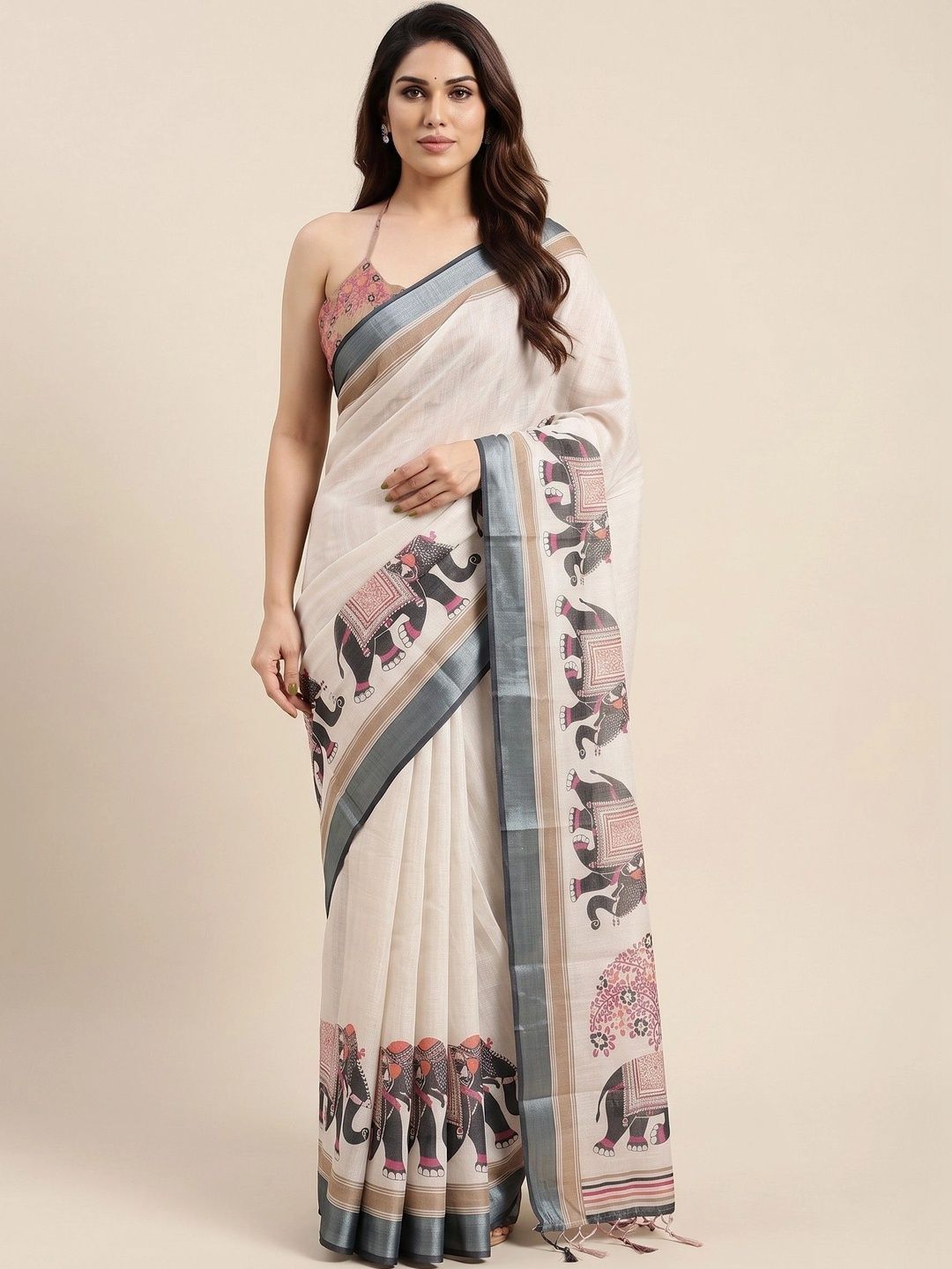KALINI Linen Blend Tussar Saree-picture-29