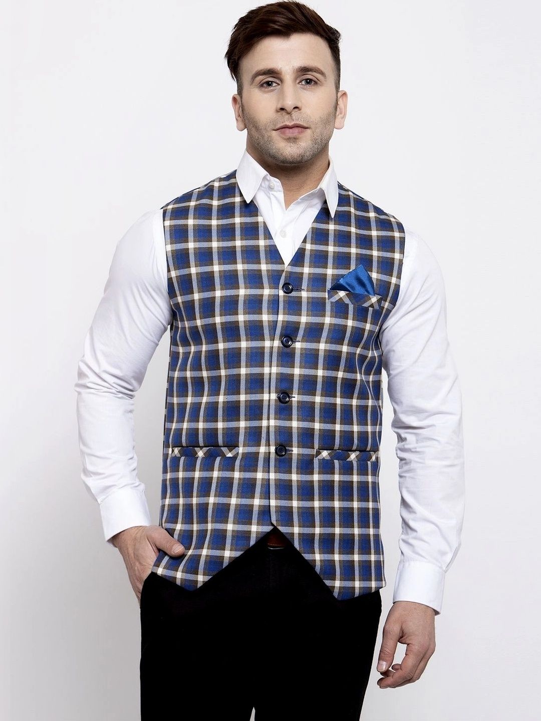 Moda Rapido Checked Pure Cotton Woven Nehru Jacket-picture-20