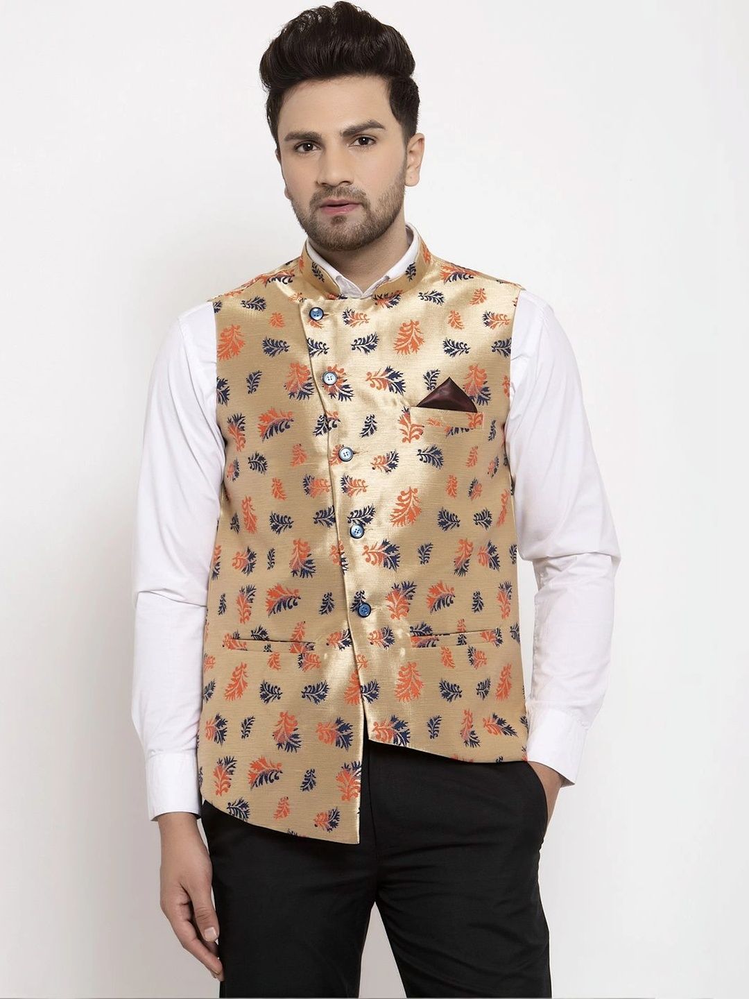Moda Rapido Printed Jute Cotton Nehru Jacket-picture-54