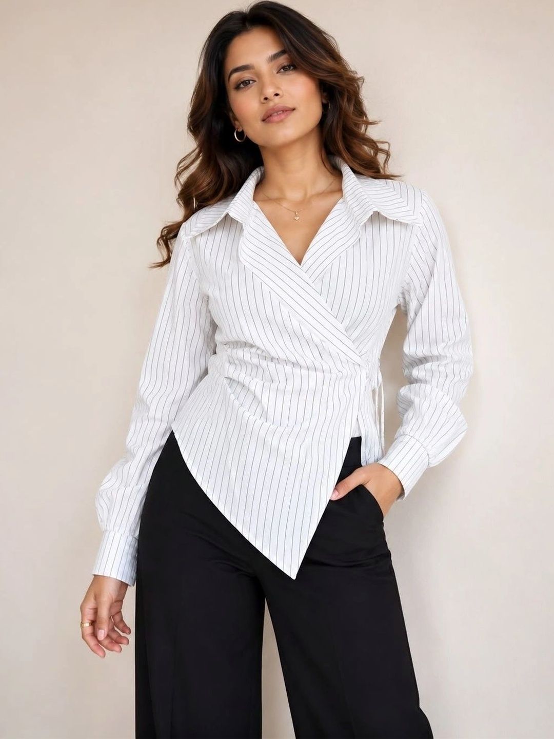 11 11 Label Striped Cotton Wrap Top-picture-40