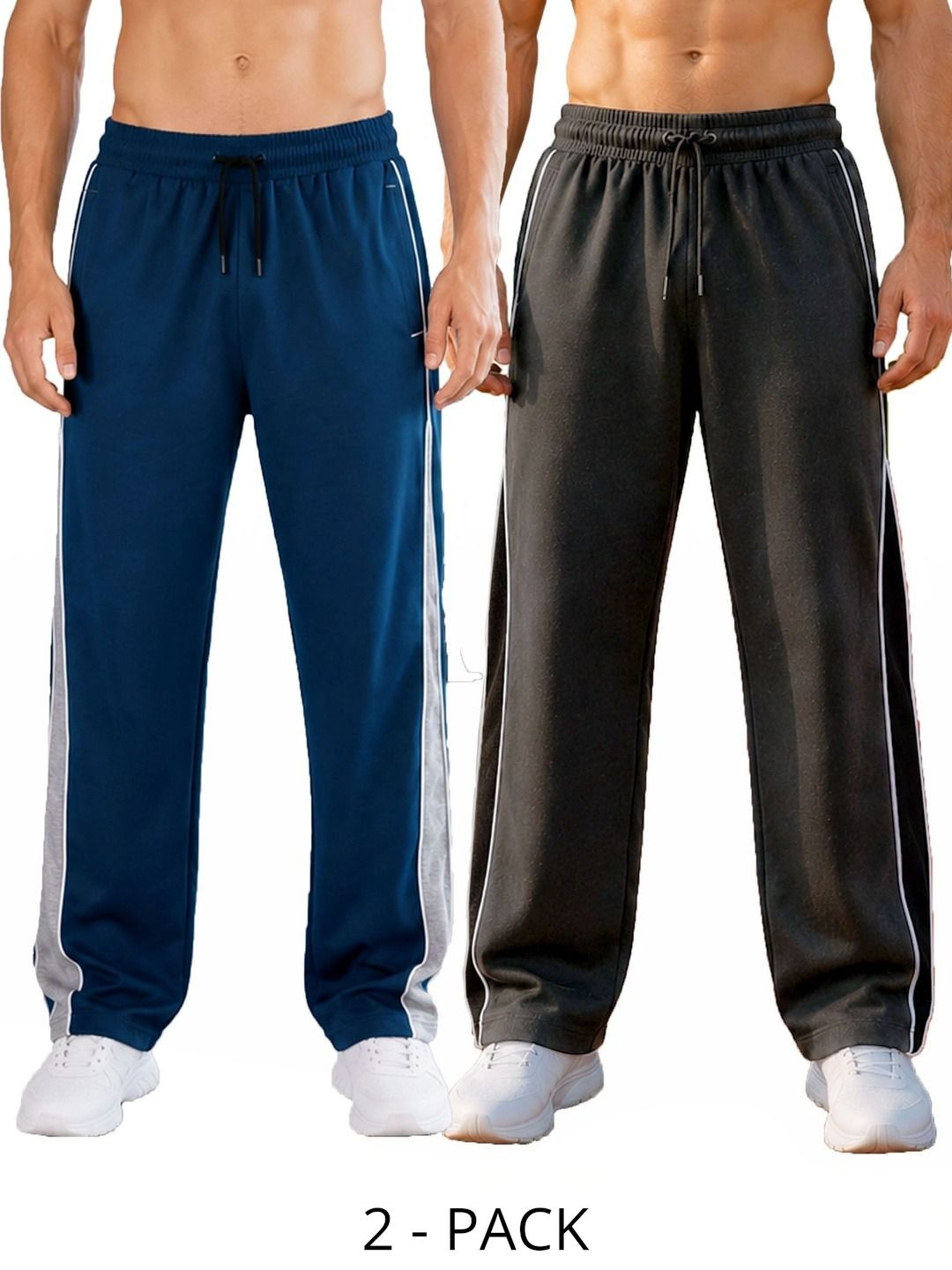 T.T. Men Pack Of 2 Colourblocked Mid-Rise Cotton Track Pants-picture-55