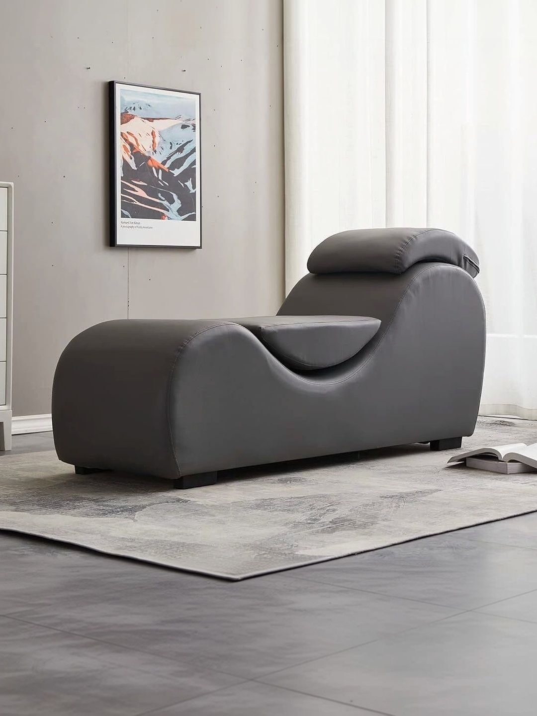 INDIAWOODMART Grey S-Shape Curve Lounge Chair-picture-18