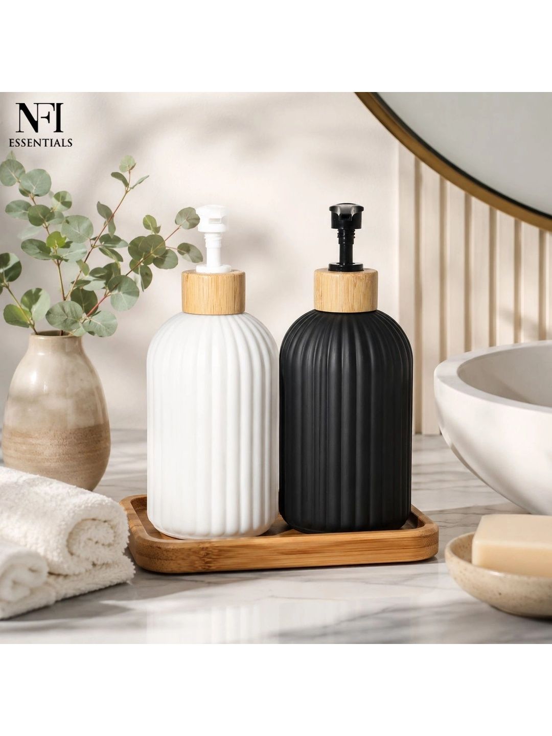 NFI essentials Multicoloured 2 piece Textured Ceramic Soap Dispenser-picture-45